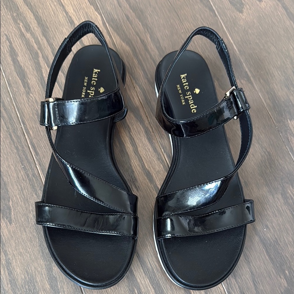 Kate Spade 7 Black Patent Leather Sandals Sleek Minimalist Design Athleisure